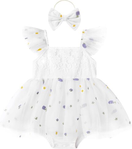 Baby Girl Tulle Dress Summer Baby Girls Outfits 0-18M | Ruffle Sleeveless Romper+Headband 2Pcs Infant Flower Girl Tutu Dresses Baby Girls Birthday Clothes Outfit in Saudi Arabia