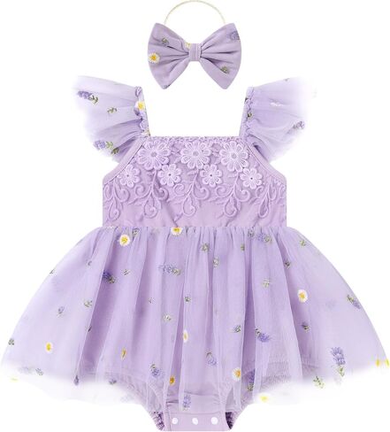 Baby Girl Tulle Dress Summer Baby Girls Outfits 0-18M | Ruffle Sleeveless Romper+Headband 2Pcs Infant Flower Girl Tutu Dresses Baby Girls Birthday Clothes Outfit in Saudi Arabia
