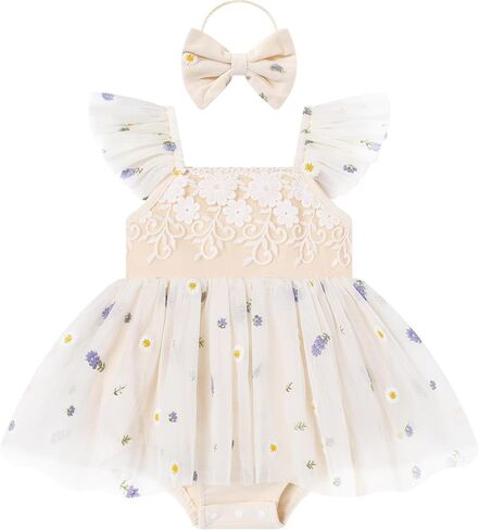 Baby Girl Tulle Dress Summer Baby Girls Outfits 0-18M | Ruffle Sleeveless Romper+Headband 2Pcs Infant Flower Girl Tutu Dresses Baby Girls Birthday Clothes Outfit in Saudi Arabia