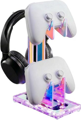 Nihome Iridescent Acrylic Multi-Tier Game Controller & سماعات الرأس حامل مع إضاءة LED قابلة للتخصيص ، 7 ألوان و 3 ألوان و 3 ، منظم مكتب ألعاب مضاد للانزلاق (3 مستويات) in Saudi Arabia