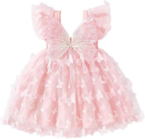 Baby Girls Butterfly Dress Tulle Party Outfit Elastic Waist Photoshoot Birthday Wedding Dresses 0-24M in Kuwait