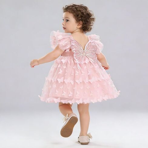 Baby Girls Butterfly Dress Tulle Party Outfit Elastic Waist Photoshoot Birthday Wedding Dresses 0-24M in Kuwait