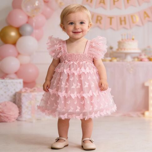 Baby Girls Butterfly Dress Tulle Party Outfit Elastic Waist Photoshoot Birthday Wedding Dresses 0-24M in Kuwait