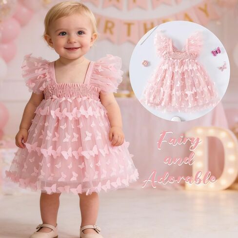Baby Girls Butterfly Dress Tulle Party Outfit Elastic Waist Photoshoot Birthday Wedding Dresses 0-24M in Kuwait