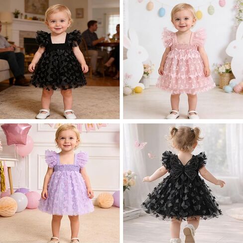 Baby Girls Butterfly Dress Tulle Party Outfit Elastic Waist Photoshoot Birthday Wedding Dresses 0-24M in Kuwait