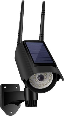 Solar Fake Security Camera Powered Human Sensor Fake Camera with Flashing Led 3 Lighting Modes Wireless Dummy Cameras for Outside 130°Action Fakes Security Cameras for Garden & Business (Black) in Kuwait