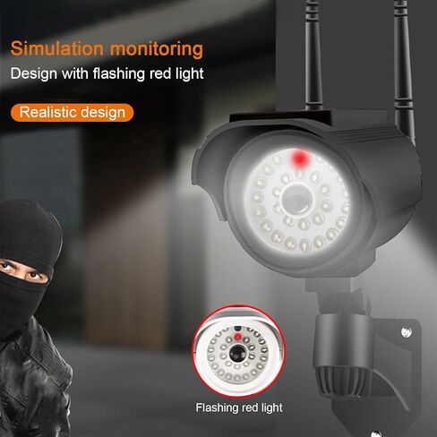 Solar Fake Security Camera Powered Human Sensor Fake Camera with Flashing Led 3 Lighting Modes Wireless Dummy Cameras for Outside 130°Action Fakes Security Cameras for Garden & Business (Black) in Kuwait