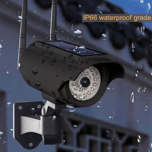 Solar Fake Security Camera Powered Human Sensor Fake Camera with Flashing Led 3 Lighting Modes Wireless Dummy Cameras for Outside 130°Action Fakes Security Cameras for Garden & Business (Black) in Kuwait