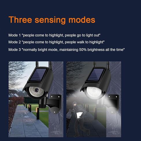 Solar Fake Security Camera Powered Human Sensor Fake Camera with Flashing Led 3 Lighting Modes Wireless Dummy Cameras for Outside 130°Action Fakes Security Cameras for Garden & Business (Black) in Kuwait