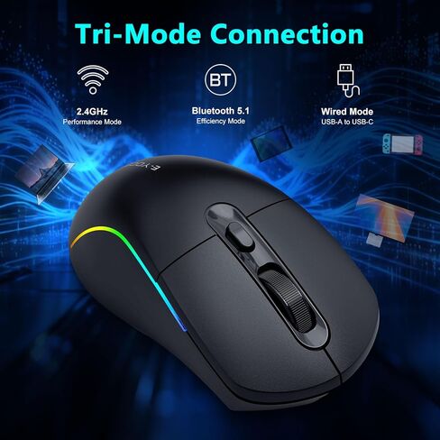 E-YOOSO Wireless Gaming Mouse, 10,000 DPI, Tri-Mode 2.4Ghz/Bluetooth/USB-C Wired, RGB Backlit, 6 Programmable Buttons, Ergonomic Rechargeable Gamer Mice with PC, Mac, PS, Xbox - White in Saudi Arabia