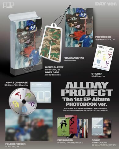 ألبوم ALLDAY PROJECT ADP الأول EP [إصدار DAY] كتاب صور + قرص مضغوط + بطاقتي صورة + بطاقة صور جماعية + بطاقة عطر (انظر إلي) in Kuwait
