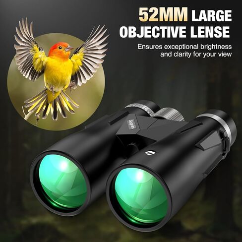 مناظير عالية القوة 15 × 52 للبالغين، مناظير عالية الدقة لمشاهدة الطيور مع عدسة BAK4 Prism FMC، مقاومة للماء ومقاومة للضباب، معدات خارجية خفيفة الوزن للمشي لمسافات طويلة والصيد ومشاهدة النجوم والسفر والأحداث الرياضية in Kuwait