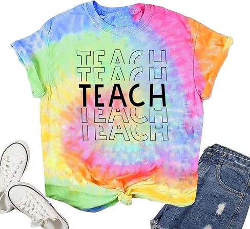 Colorful Tie Dye First Day of School Teacher T Shirt in Kuwait