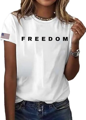 Freedom Womens Shirt American Falg Print A True Patriot T-Shirt in Kuwait