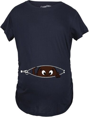 Maternity African American Baby Peeking Funny T Shirts Pregnancy Annoucement T Shirt in Kuwait