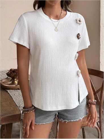 MakeMeChic Women's Maternity T Shirt Floral Crew Neck Short Sleeve Split Pregnancy Tops in Saudi Arabia