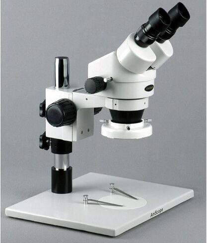 AmScope SM-1BZ-FRL مجهر تكبير ستيريو ثنائي العينين احترافي، عدسات WH10x، تكبير 3.5x-90x، هدف تكبير 0.7X-4.5X، ضوء حلقة فلورسنت، حامل عمود طاولة كبير، 110 فولت-240 فولت، يتضمن عدسات بارلو 0.5x و2.0x in Kuwait