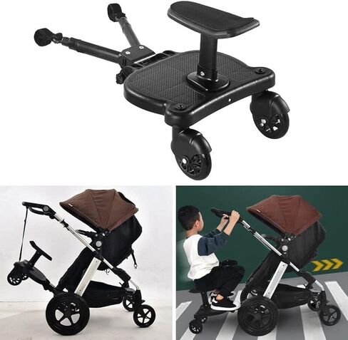 Universal Stroller Board with Detachable Seat, 2 in1 Buggy Board Suitable for Most Strollers, Holds Children Up to 55lb, Sit and Stand Stroller Glider Board for Toddler to Ride in Kuwait
