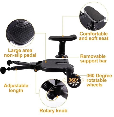 Universal Stroller Board with Detachable Seat, 2 in1 Buggy Board Suitable for Most Strollers, Holds Children Up to 55lb, Sit and Stand Stroller Glider Board for Toddler to Ride in Kuwait