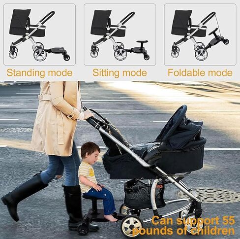 Universal Stroller Board with Detachable Seat, 2 in1 Buggy Board Suitable for Most Strollers, Holds Children Up to 55lb, Sit and Stand Stroller Glider Board for Toddler to Ride in Kuwait