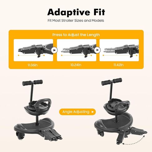 Universal Stroller Board, 2 in 1 Portable Children Rider Stroller Attachment w/Saddle Seat, Buggy Board Wheeled Pushchair Stroller w/Standing Platform & Universal Wheel, Holds Children Up to 55lbs in Kuwait