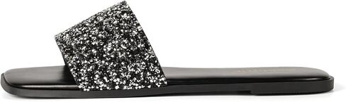 Womens Sparkly Rhinestone Sandals Square Open Toe Sandal Slip on Summer Flat Sandals for Beach Wedding Holiday Shopping in Kuwait