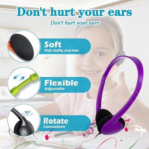 18 Pack Classroom Kids Headphones Bulk for School Tethings Kids Teen Boys Girls ، Wholesale Bulk Headphones for Class -earproom 3.5mm Jack (Mix Colors) in Saudi Arabia