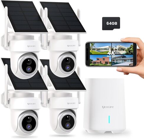 كاميرات مراقبة UCOCARE نظام لاسلكي خارجي، كاميرات Ture 4K/8MP تعمل بالطاقة الشمسية لأمن المنزل مع محطة، رادار مدمج، بدون اشتراك، تتبع تلقائي، رؤية ليلية ملونة، 2.4 و5 جيجا هرتز واي فاي in Kuwait
