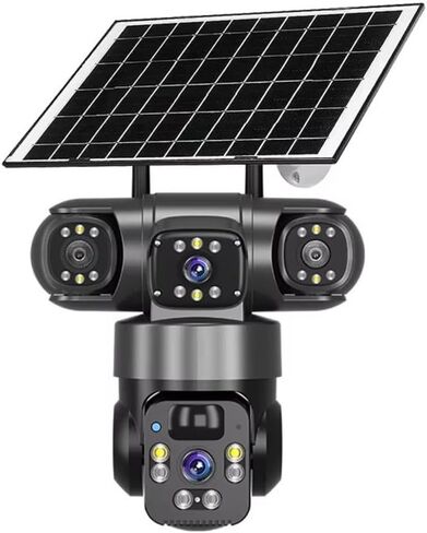 نظام كاميرا أمان لاسلكية تعمل بالطاقة الشمسية بدقة 4K، مع ثلاث عدسات، PTZ بزاوية 360 درجة، مقاومة للماء IP66، تخزين سحابي، للاستخدام الآمن في المنزل والعمل ((B(Bl(Bla(Blac(Black(Black) in Kuwait