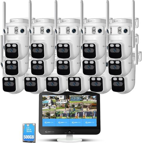 yeewise Triple Lens Wireless Security Camera System Outdoor, 16 Camera Kit, 3-in-1 Cameras, Auto Tracking, WiFi 6, 16CH NVR with Monitor, 24/7 Recording, No Monthly Fee in Kuwait