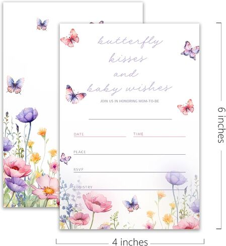 butterfly Kisses & Baby Wishes - Baby Shower Invitations - 20 Invitation Cards 4"x6" with 20 Envelopes.(079) in Kuwait