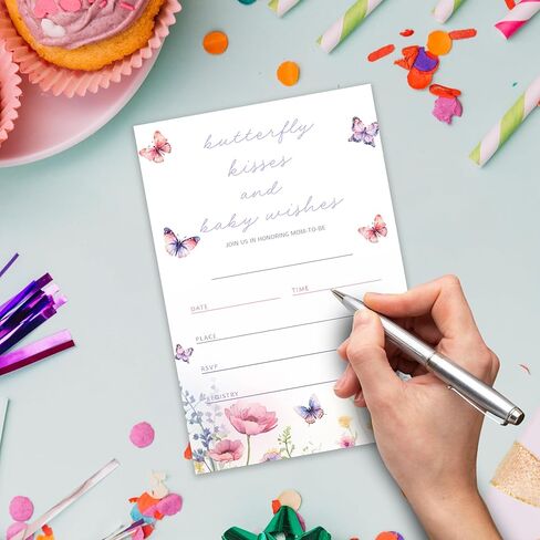 butterfly Kisses & Baby Wishes - Baby Shower Invitations - 20 Invitation Cards 4"x6" with 20 Envelopes.(079) in Kuwait