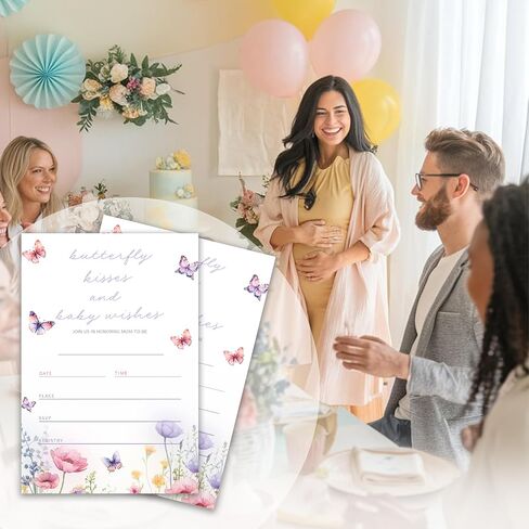 butterfly Kisses & Baby Wishes - Baby Shower Invitations - 20 Invitation Cards 4"x6" with 20 Envelopes.(079) in Kuwait
