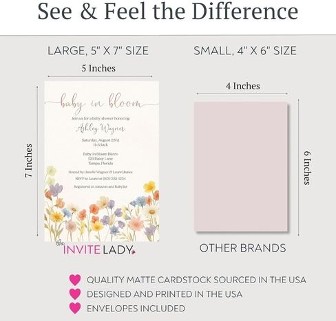Wildflower Baby Shower Invitations for Girls | Baby in Bloom Wild Flower Bouquet Bar Invite Personalized with Envelopes | Set of 12 in Kuwait