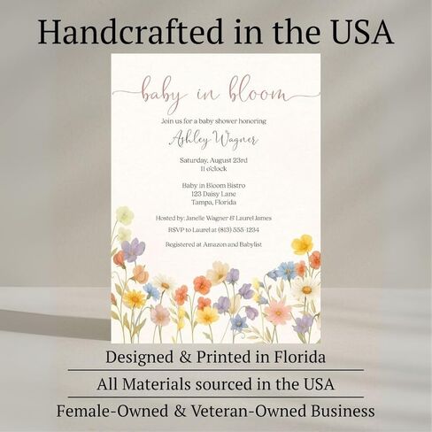 Wildflower Baby Shower Invitations for Girls | Baby in Bloom Wild Flower Bouquet Bar Invite Personalized with Envelopes | Set of 12 in Kuwait