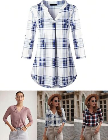 Nursing Tops for Breastfeeding Maternity 3/4 Rolled Sleeve Breastfeeding Shirts for Women White in Kuwait