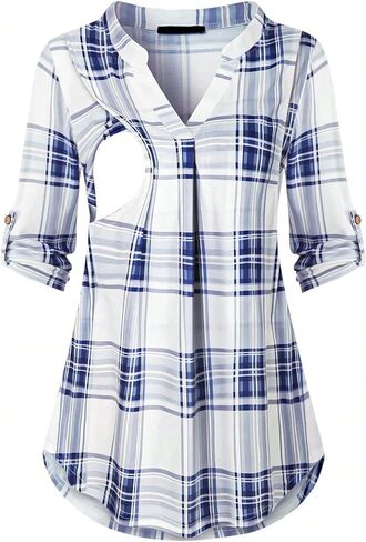 Nursing Tops for Breastfeeding Maternity 3/4 Rolled Sleeve Breastfeeding Shirts for Women White in Kuwait