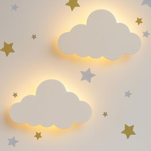 KALEOLI Cloud Wall Lights 2 Pack for Nursery – Dimmable & Rechargeable Night Lights for Baby Room Decor (Star Decals Included) in Kuwait