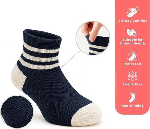 Baby Toddler Ankle Socks 3 Pairs | Soft Cotton Crew Socks for Boys & Girls | Newborn Infant Kids Breathable Seamless Sock Set in Kuwait