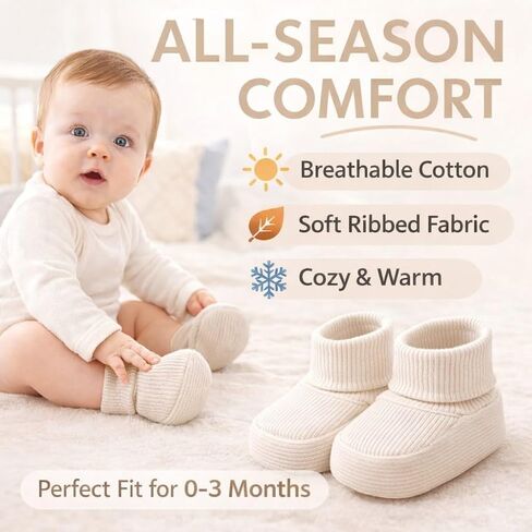 CEOBABY Baby Booties 0–3 Months, Newborn Shoes, Soft Cotton Infant Bootie Socks, Stay-On Baby Shoes for Boys & Girls in Saudi Arabia
