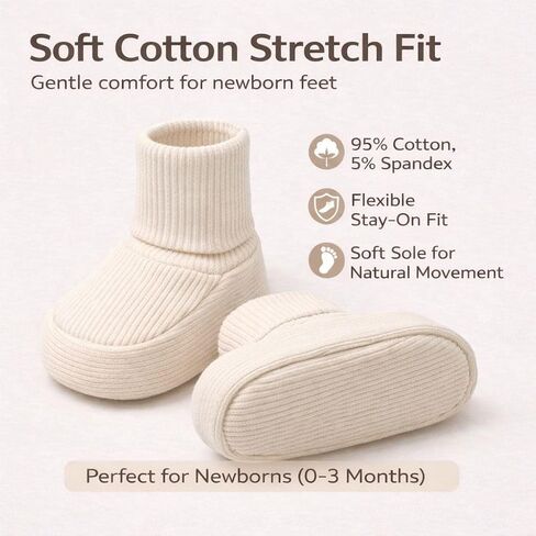 CEOBABY Baby Booties 0–3 Months, Newborn Shoes, Soft Cotton Infant Bootie Socks, Stay-On Baby Shoes for Boys & Girls in Saudi Arabia