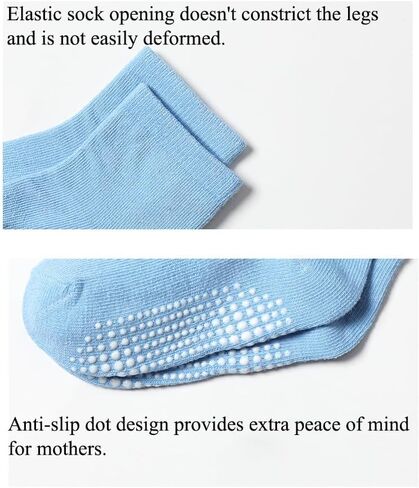 Toddler Grip Socks Unisex Baby Seamless Crew Ankle Cotton Socks Non-Slip for Girls Boys 6 Pairs in Saudi Arabia