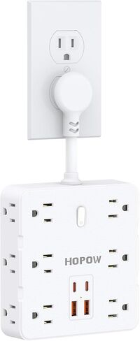 2 شريط الطاقة الشقي مع 12 AC و 4 USB (2 USB-C) ، Hopow 2 Prong to 3 Prong Outlet Adapter ، 1700J اثنين من حامي الطفرة الشق ، سلك التمديد 5 أقدام ، قابس مستقطب مسطح رفيع ، جدار قابل للواحد للمنزل القديم in Kuwait