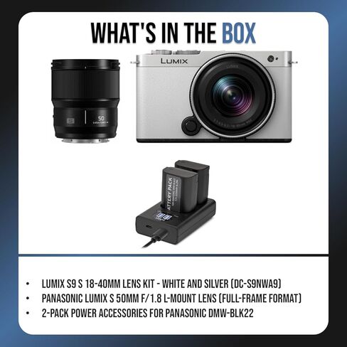 طقم عدسات LUMIX S9 S مقاس 18-40 مم - أبيض وفضي (DC-S9NWA9) مع حزمة عدسة LUMIX S مقاس 50 مم f/1.8 L (تنسيق الإطار الكامل) من باناسونيك in Kuwait