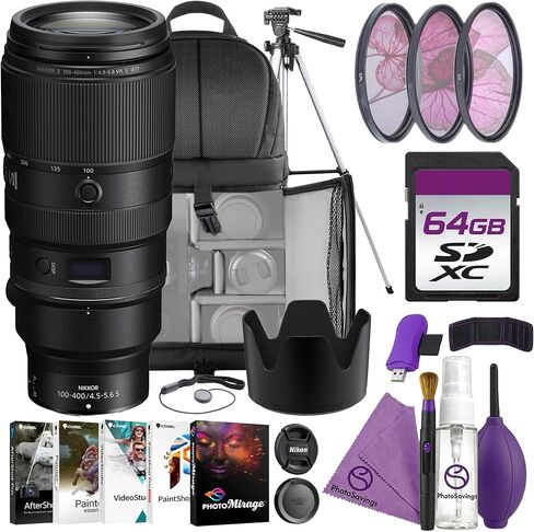 Nikon NIKKOR Z 100-400mm f/4.5-5.6 VR S Telephoto Zoom Lens Z Mount FX Format with Multi Focus AF Vibration Reduction Bundle with Tripod + Filter Kit 77mm + 64GB Memory Card + Backpack + More in Kuwait