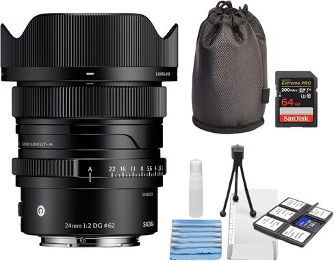 Sigma 24mm F2 DG Black Contemporary Lens for Sony E Mount Bundle with Starter Kit for Cameras in Kuwait