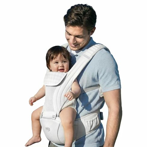 HBR Baby Carrier with Hip Seat, Air-Padded Shoulder Straps – Less Pressure, 6-in-1 Ergonomic Baby Carrier for Newborn to Toddler, Forward-Facing, Hands-Free, Up to 45 lbs, 47 in, Silver Mist White in Saudi Arabia