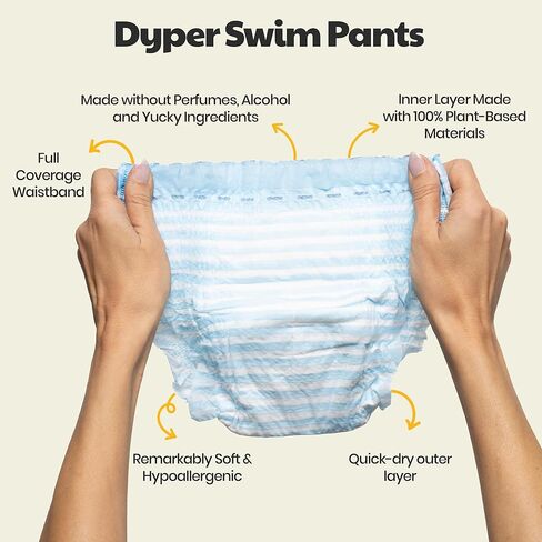 DYPER Baby Swim Diapers Size Medium (20-31 lbs), 19 Count | Disposable Swim Pants | Plant-Based, Hypoallergenic & Fragrance Free | Won't Swell in Water | for Pool, Beach, Swim Lessons & Water Play in Saudi Arabia