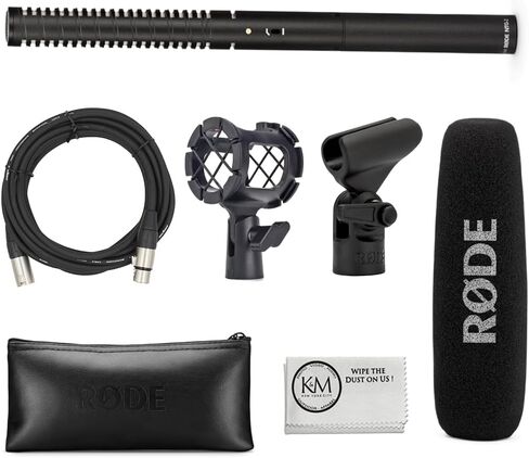 Rode NTG2 Condenser Shotgun Microphone Bundled with Universal Shockmount + Fur Windshield + XLR Microphone Cable + Cleaning Cloth (5 Items) in Saudi Arabia