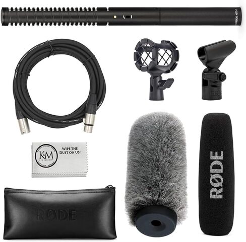 Rode NTG2 Condenser Shotgun Microphone Bundled with Universal Shockmount + Fur Windshield + XLR Microphone Cable + Cleaning Cloth (5 Items) in Saudi Arabia